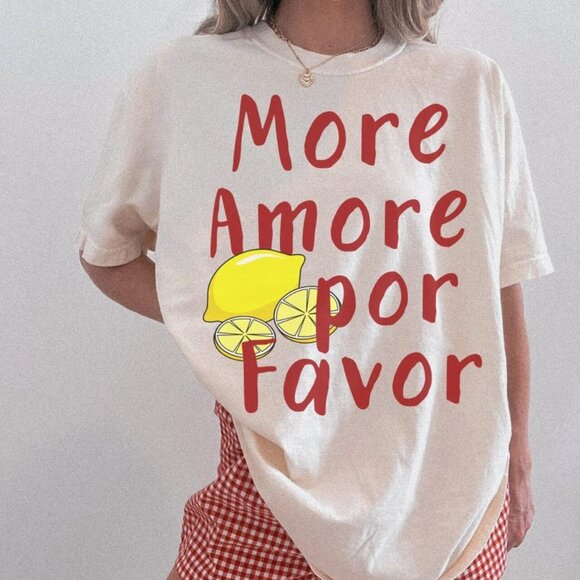Tops - More Amore Por Favor Lemon and Red letters T-Shirt